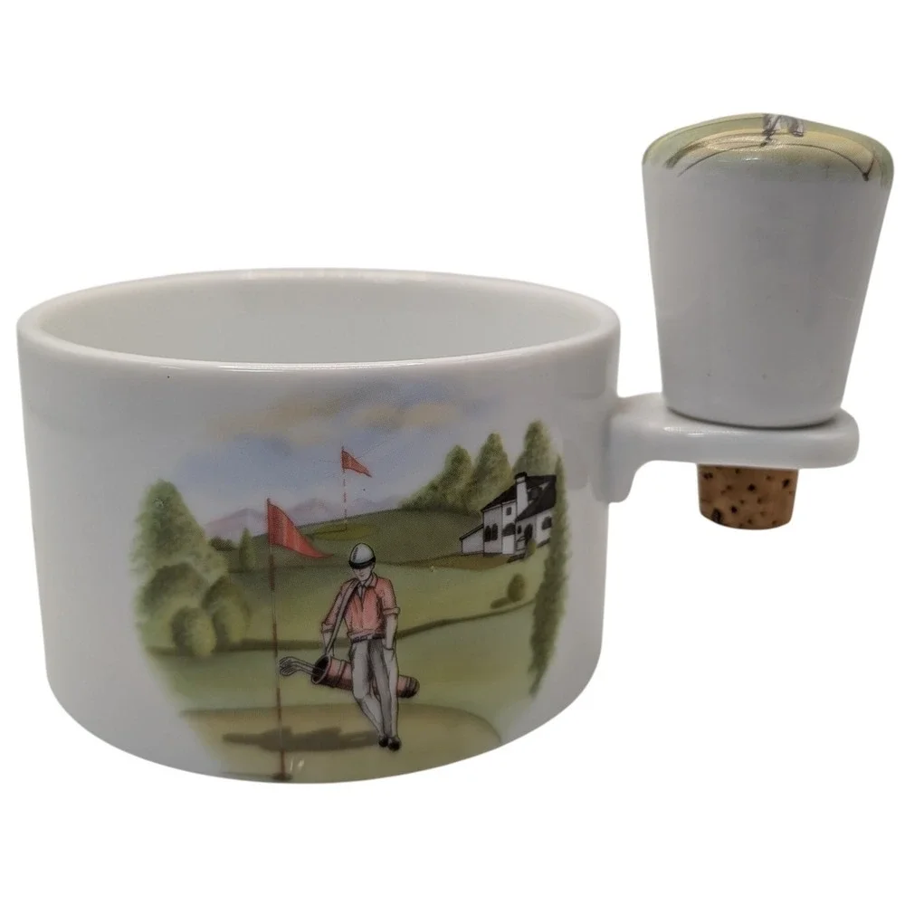Liette Int‎ Wine Bottle Coaster and Stopper Hand Decorated Porcelain Golf Scene